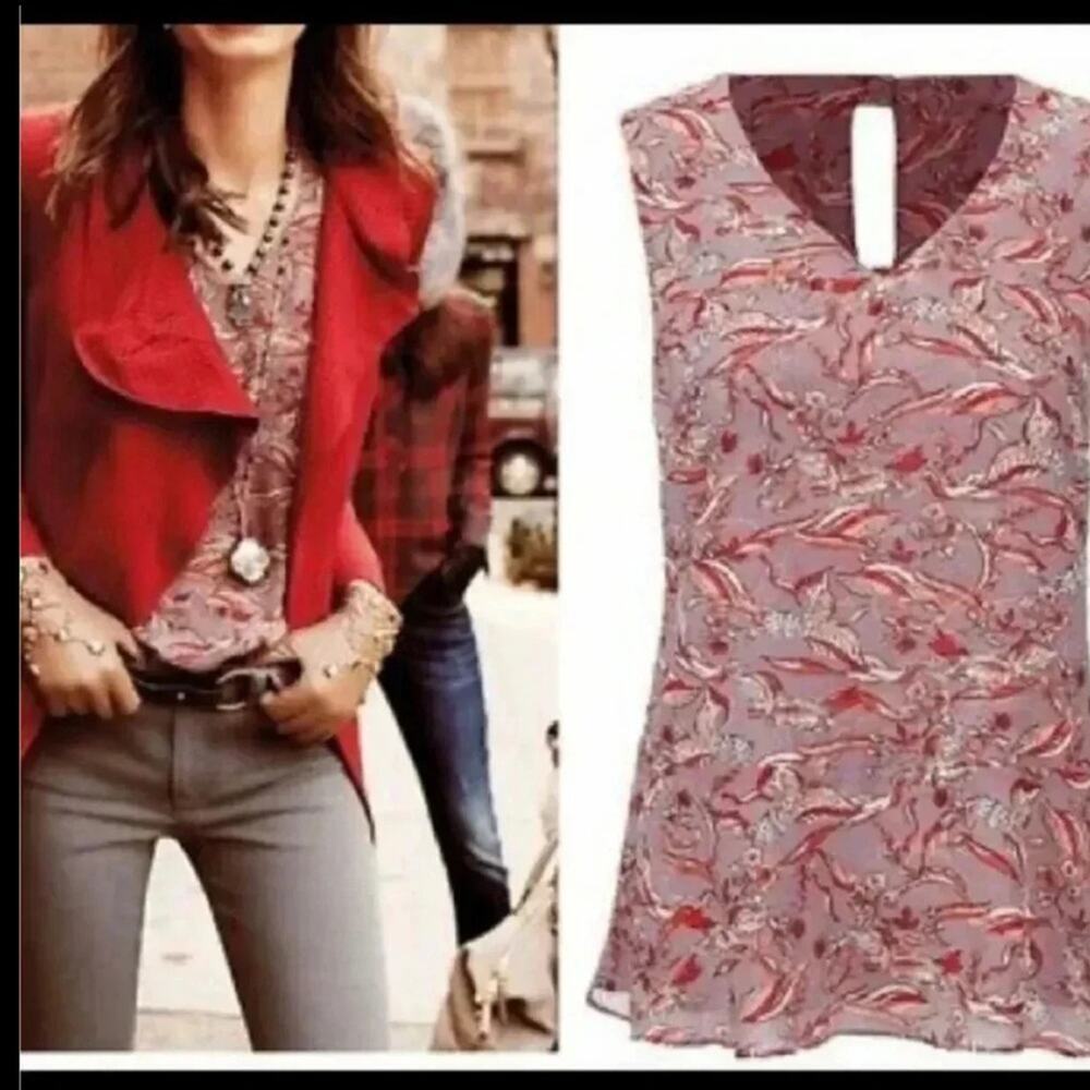 Floral Sleeveless Top - Red and Gray